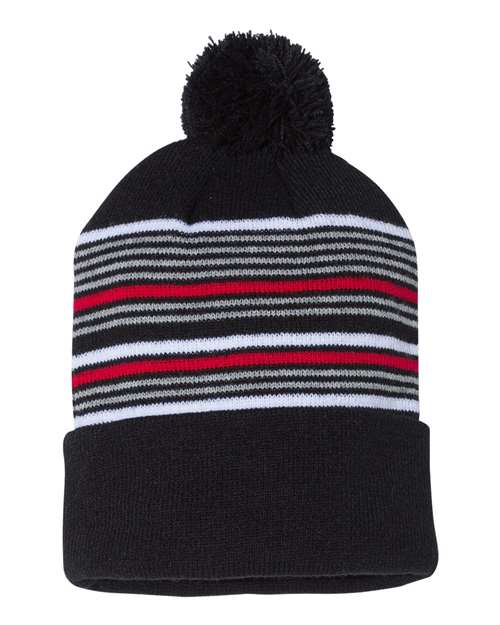 12" Striped Pom-Pom Cuffed Beanie