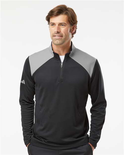 Textured Mixed Media Quarter-Zip Pullover